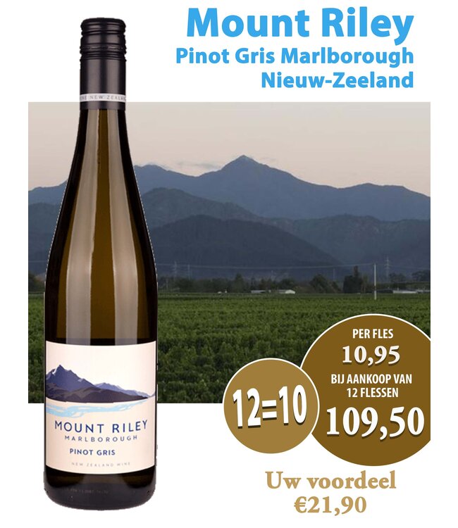 Mount Riley Pinot Gris Marlborough (12 halen, 10 betalen)