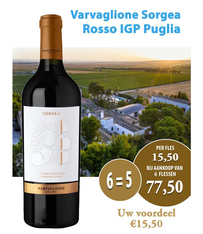 Varvaglione Sorgea Rosso Puglia IGP (6 halen, 5 betalen)