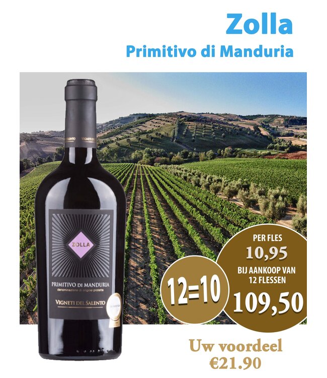 Zolla Primitivo di Manduria Puglia (12 halen, 10 betalen)