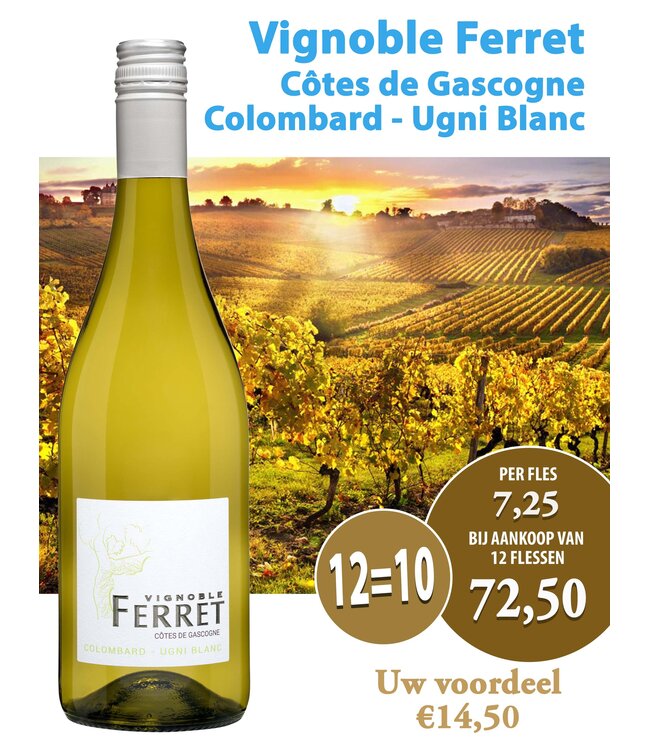 Ferret Cotes de Gascogne Colombard-Ugni Blanc (12 halen, 10 betalen)