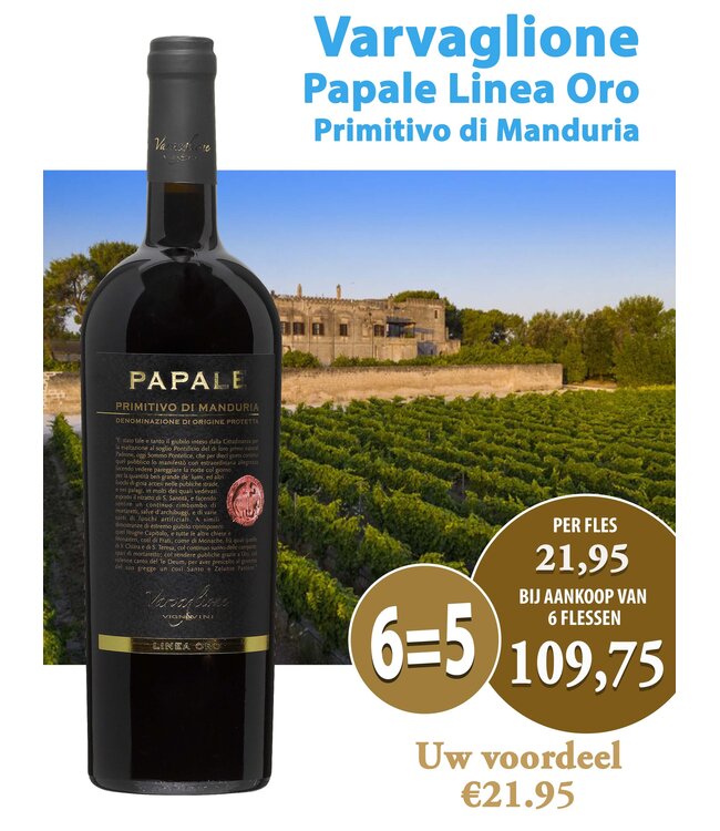 Varvaglione Papale Linea Oro Primitivo di Manduria (6 halen, 5 betalen)