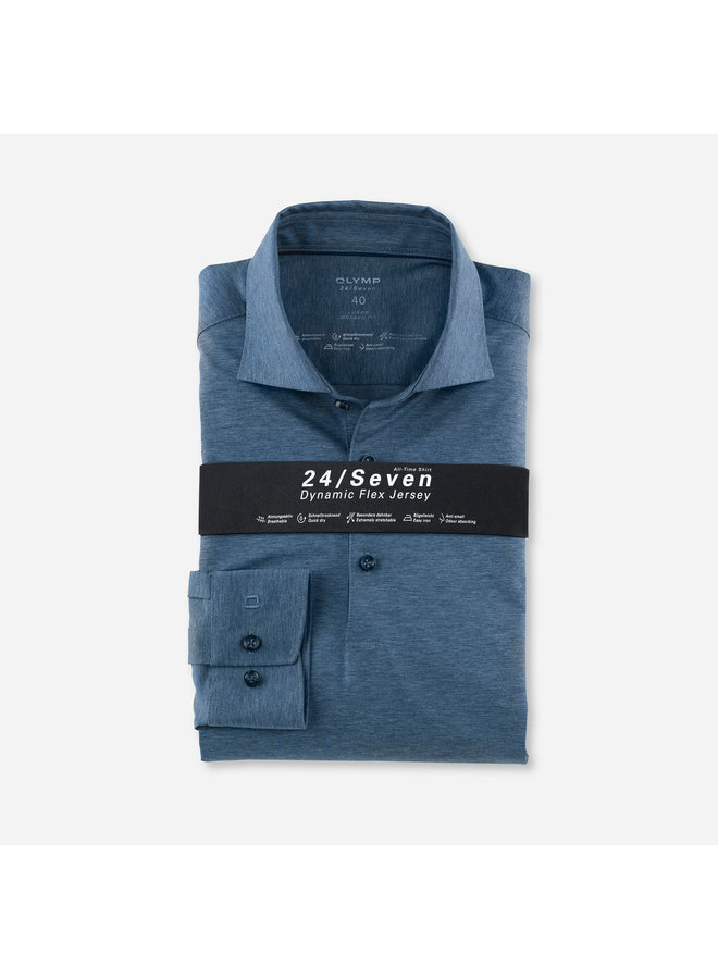 Polo lange mouw 24/7 jersey modern fit blauw