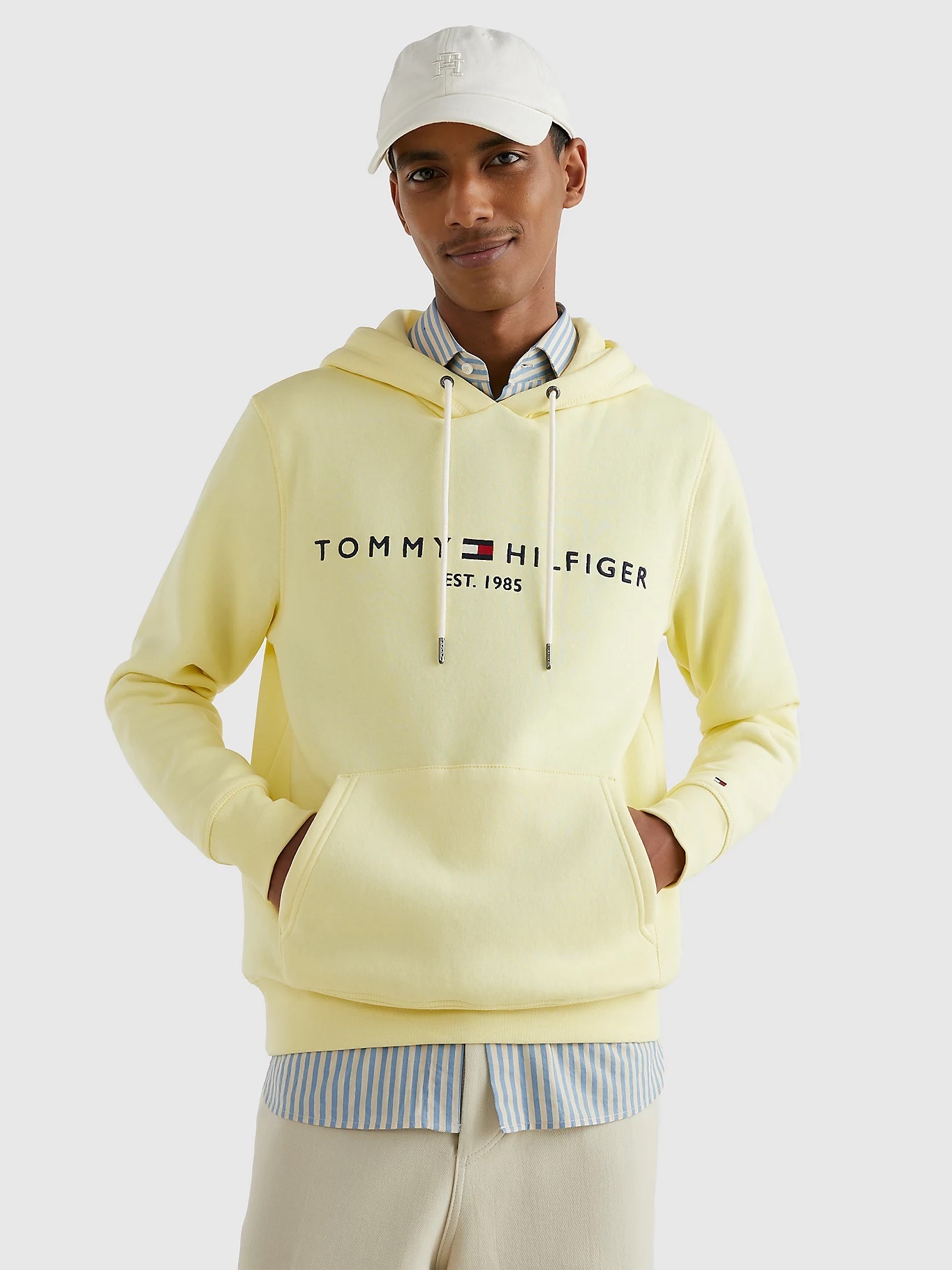 Speels Voorlopige naam Zonder hoofd Flex fleece hoodie met logo geel - Bas de Wit Mode Leiden