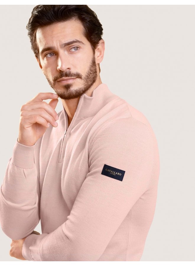 Cavallaro pullover met rits merino roze