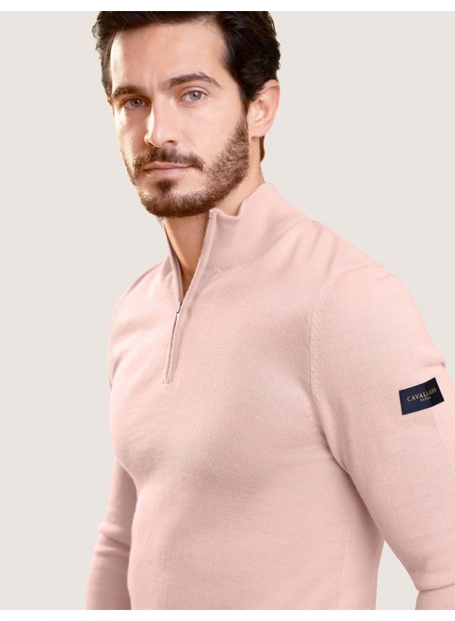 Cavallaro pullover met rits merino roze