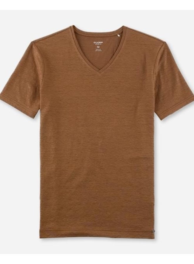 Olymp t-shirt v-hals linnen bodyfit bruin