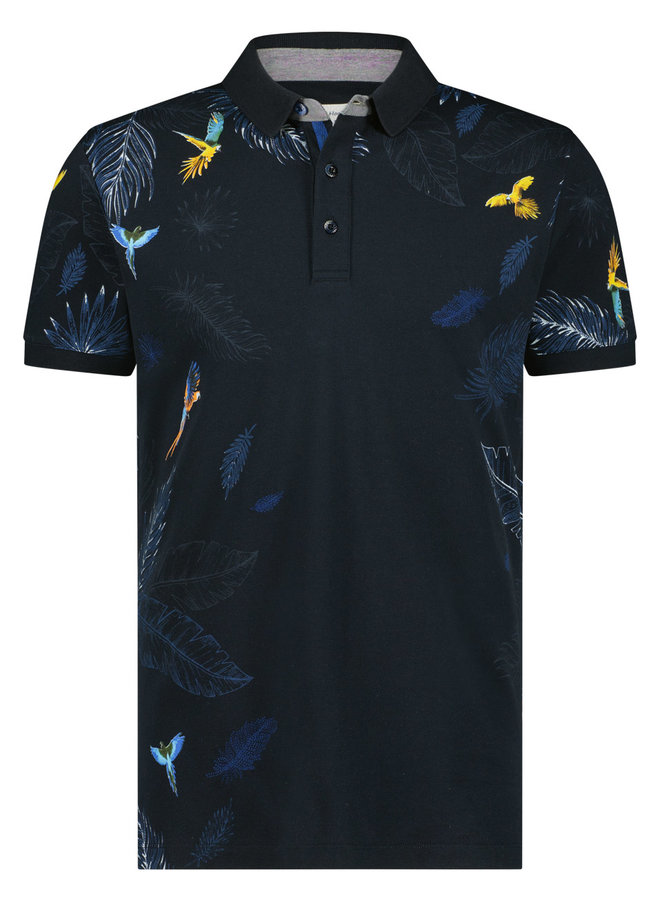 Polo korte mouw Leaf Embroidery navy