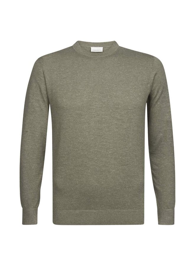 Profuomo pullover ronde hals cotton linnen groen