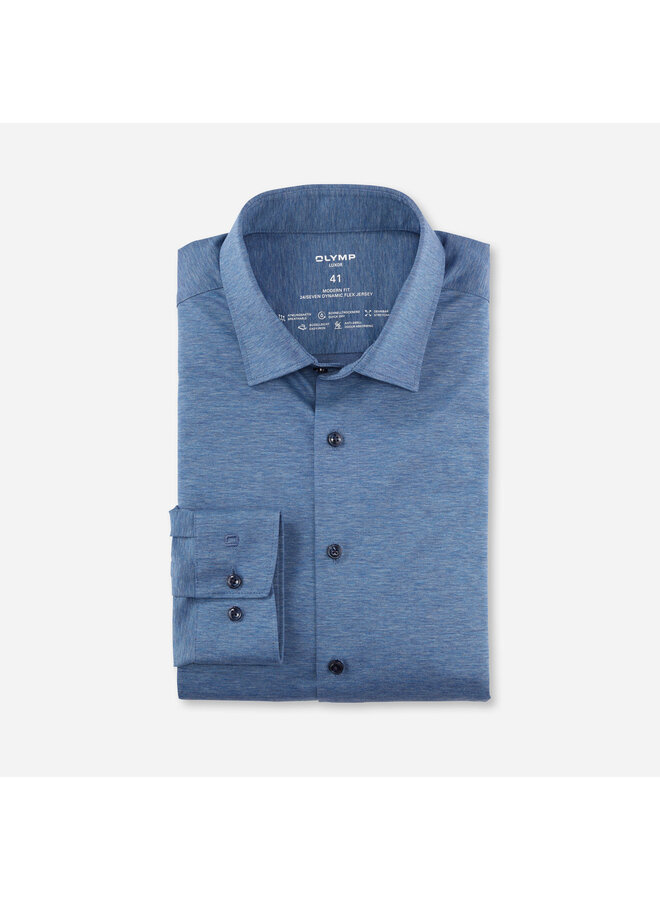 Overhemd 24/7 flex jersey modern fit mouline blauw