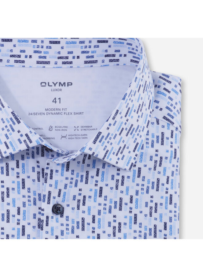 Overhemd 24/7 dynamic flex Luxor modern fit print blauw