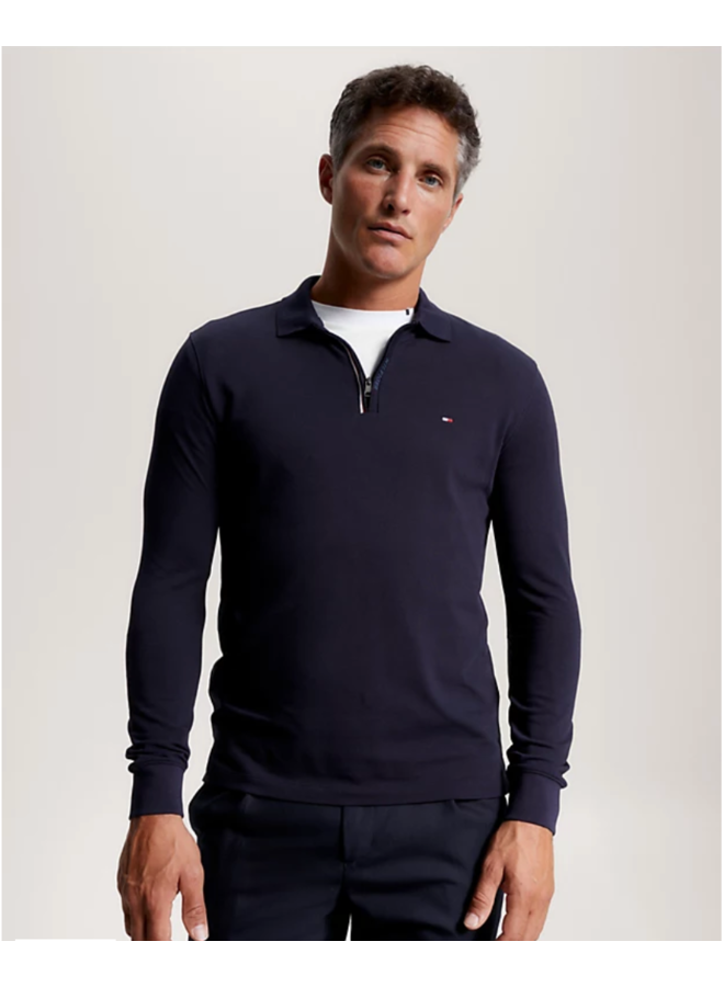 Tommy Hilfiger polo lange mouw met rits navy