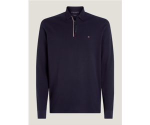Polo lange mouw met zipsluiting en branding navy Bas de Wit Mode Leiden