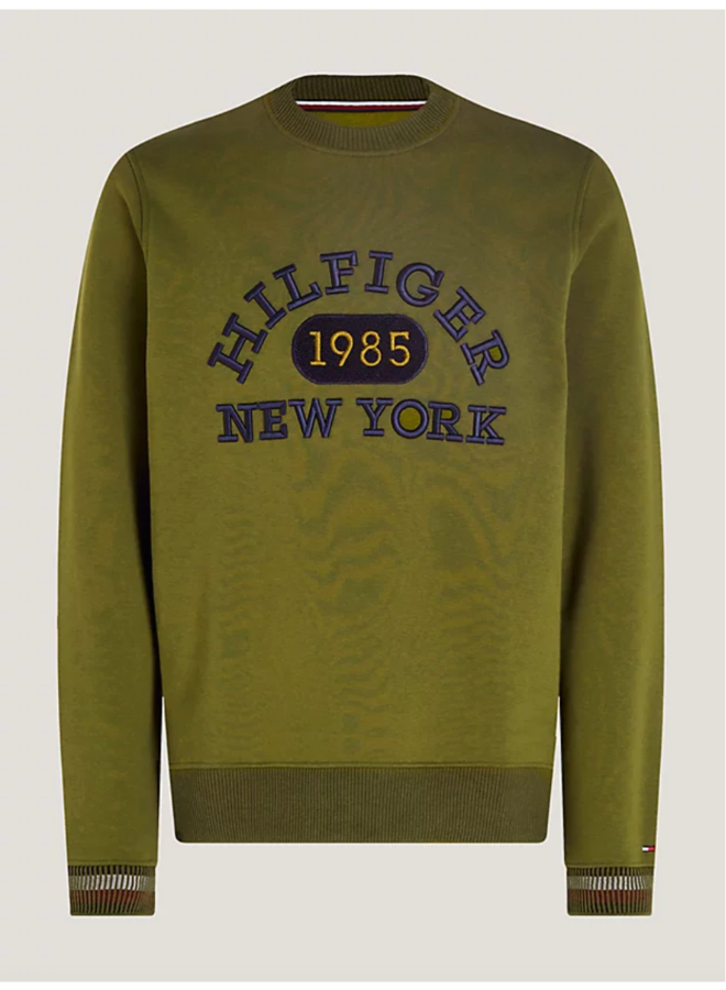 College sweater ronde hals met logo groen