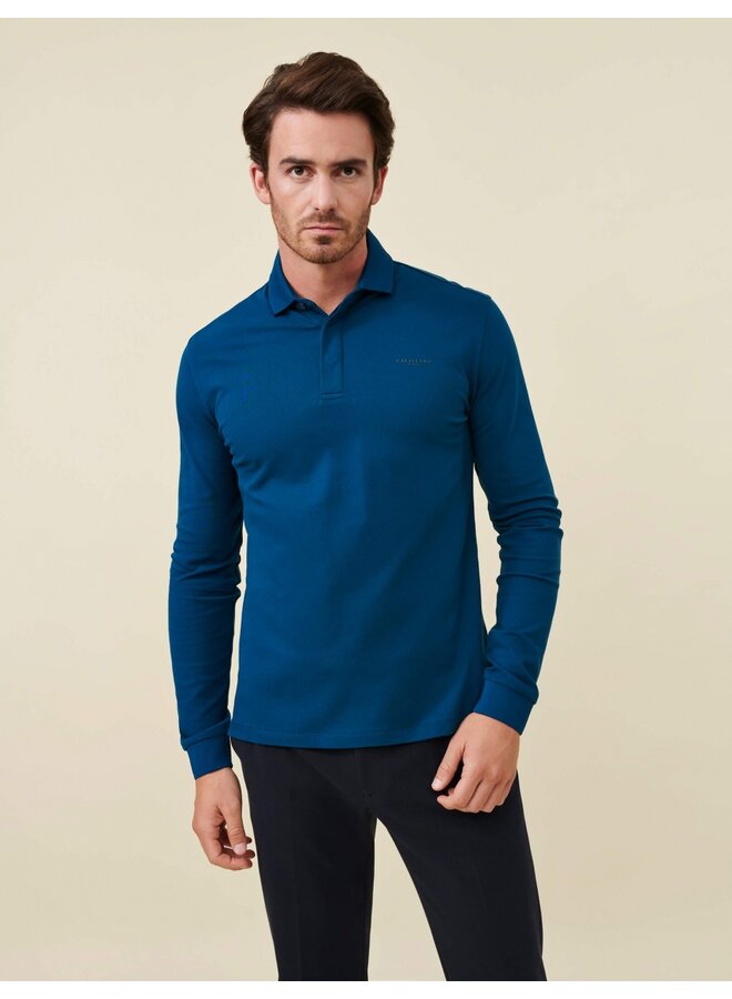 Polo lange mouw pique stretch Basso petrol blue