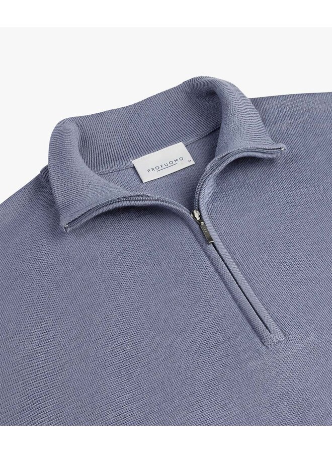 Profuomo pullover met rits merino licht blauw