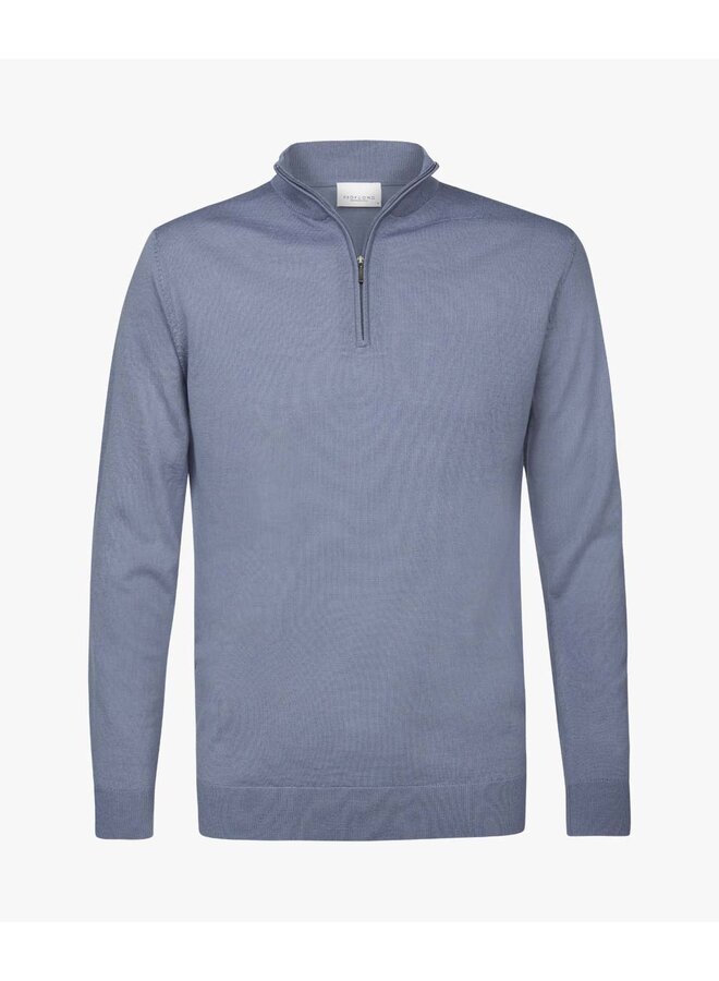 Pullover met rits merino wol licht blauw