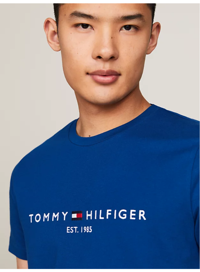 Tommy T-shirt logo geborduurd kobalt