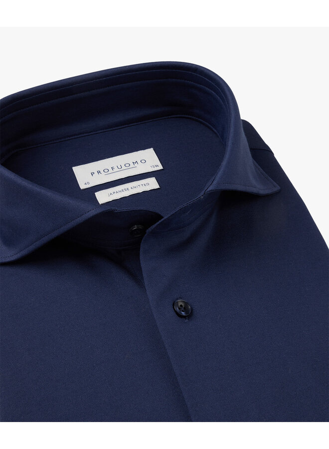 Profuomo overhemd Japanese knitted shirt mid blue