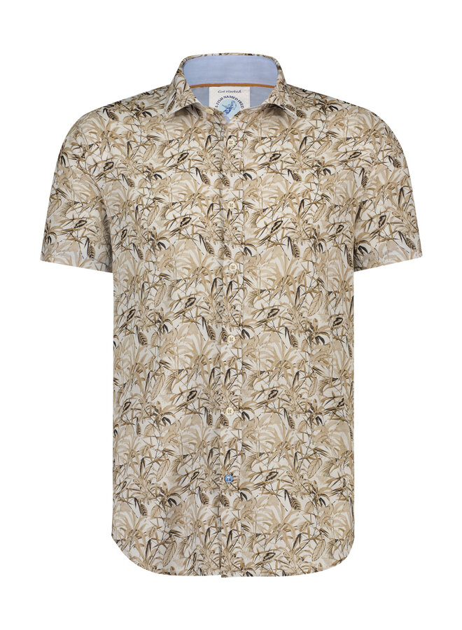 A Fish named Fred korte mouw shirt leafs beige