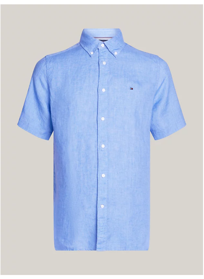 Tommy Hilfiger overhemd korte mouw linnen licht blauw