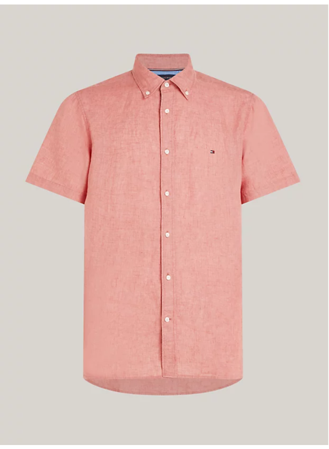 Tommy Hilfiger overhemd korte mouw linnen oud roze