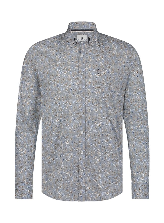 State of Art shirt lange mouw blad print beige