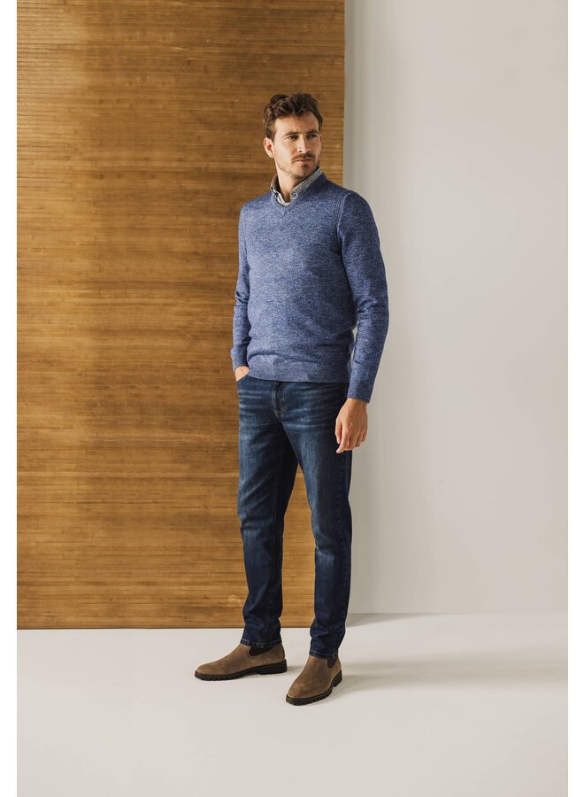 State of Art vhals pullover mouline blauw