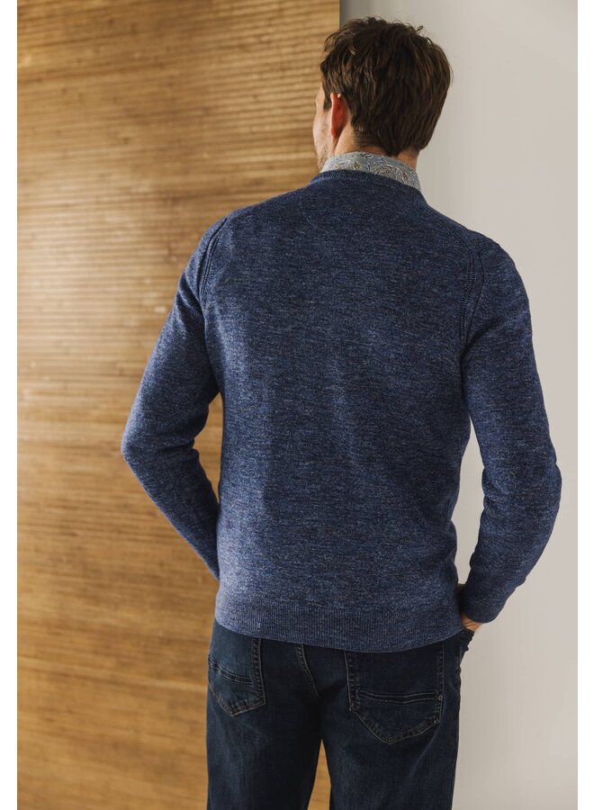 State of Art vhals pullover mouline blauw
