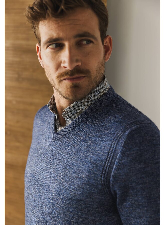 State of Art vhals pullover mouline blauw