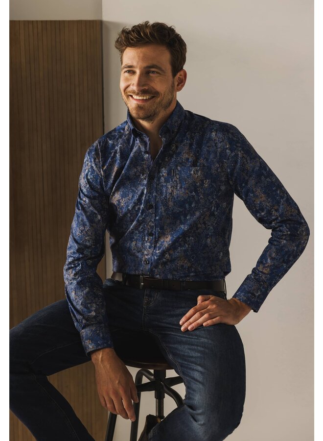 State of Art overhemd lange mouw fancy print blauw