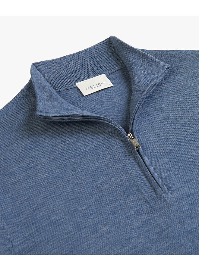Profuomo half zip pullover merino wol blue