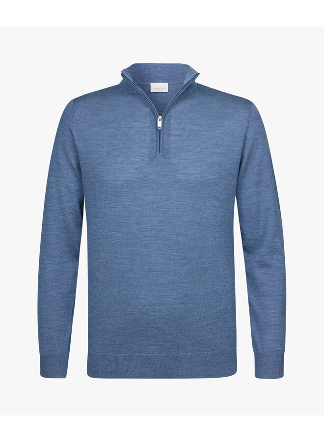 Profuomo pullover met rits merinowol blue