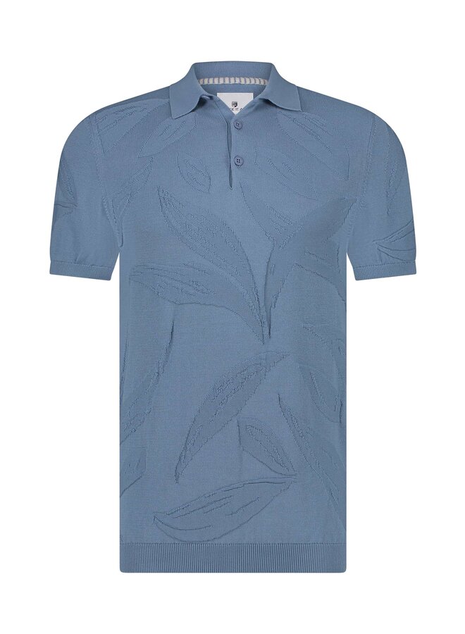 State of Art polo korte mouw gebreid licht blauw