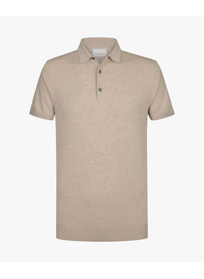 Profuomo polo korte mouw gebreid beige