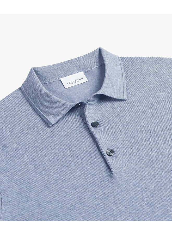 Profuomo polo korte mouw gebreid licht blauw