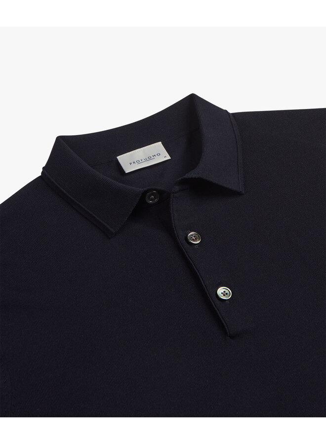 Profuomo polo korte mouw gebreid navy
