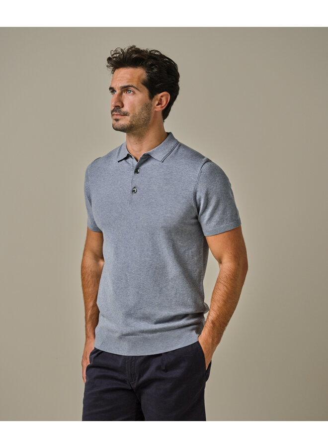 Profuomo polo korte mouw gebreid licht blauw