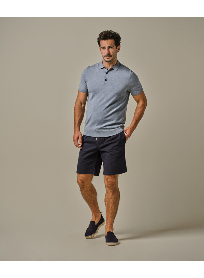 Profuomo polo korte mouw gebreid licht blauw