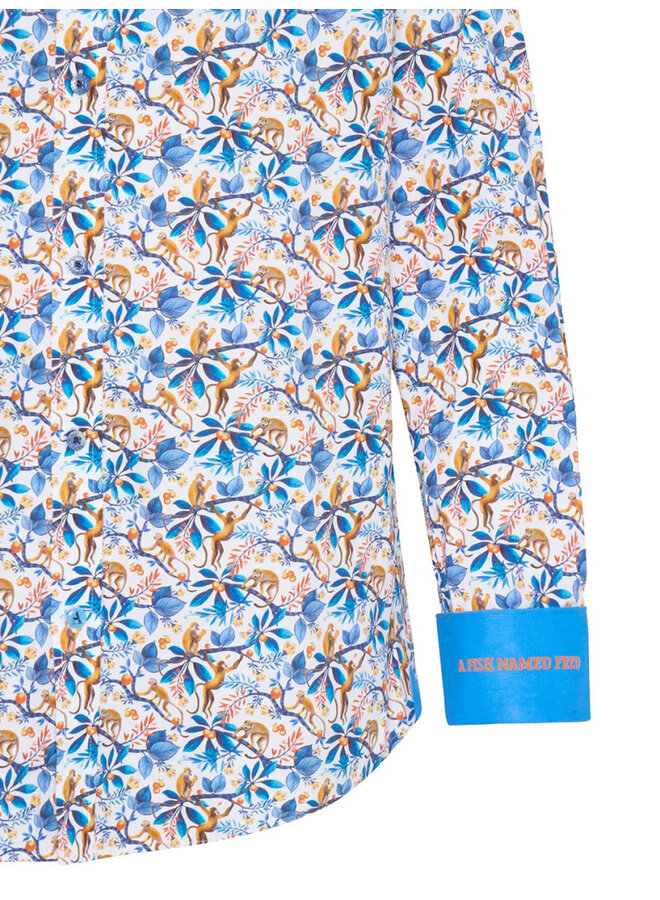 A Fish named Fred Monkey print shirt lange mouw kobalt