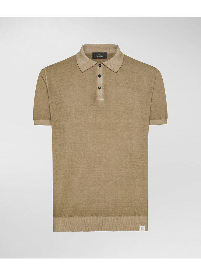 Peuterey garment-dyed cotton kni polo korte mouw beige
