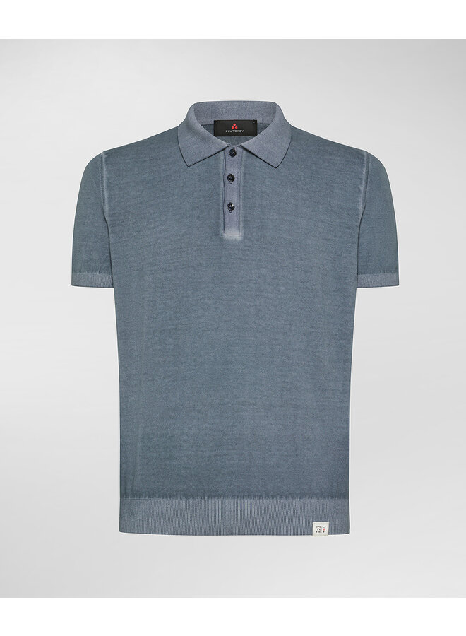 Peuterey garment-dyed cotton kni polo korte mouw blue