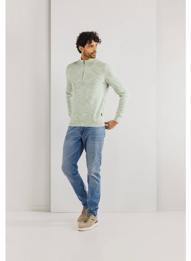State of Art trui met half zip licht groen