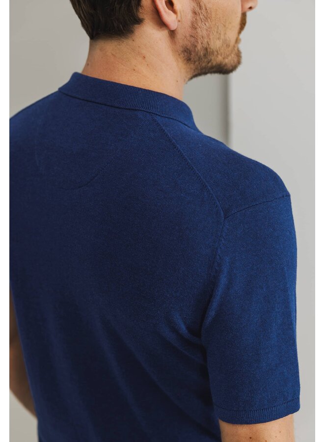 State of Art polo korte mouw gebreid kobalt blauw