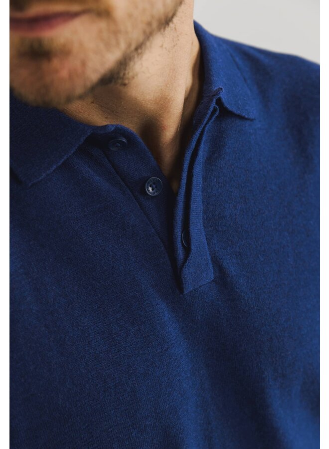 State of Art polo korte mouw gebreid kobalt blauw