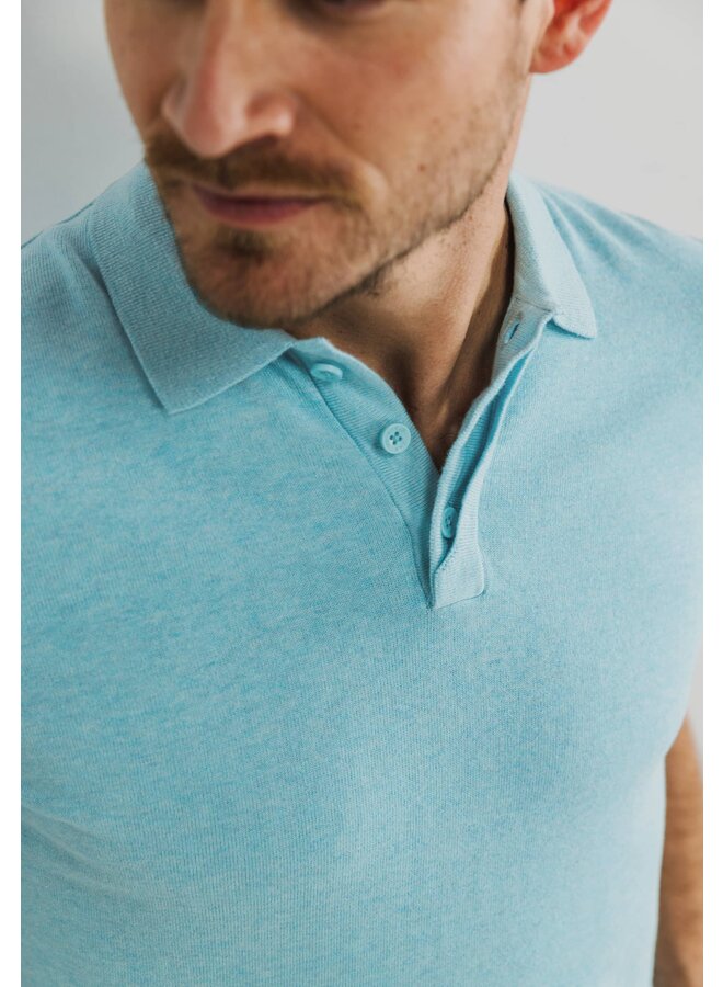 State of Art polo korte mouw gebreid aqua