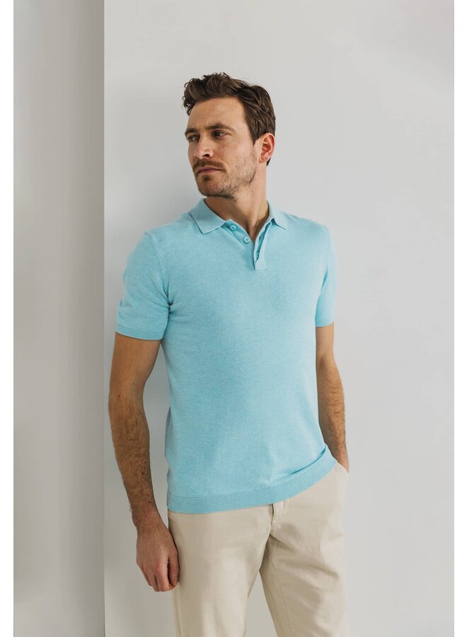 State of Art polo korte mouw gebreid aqua