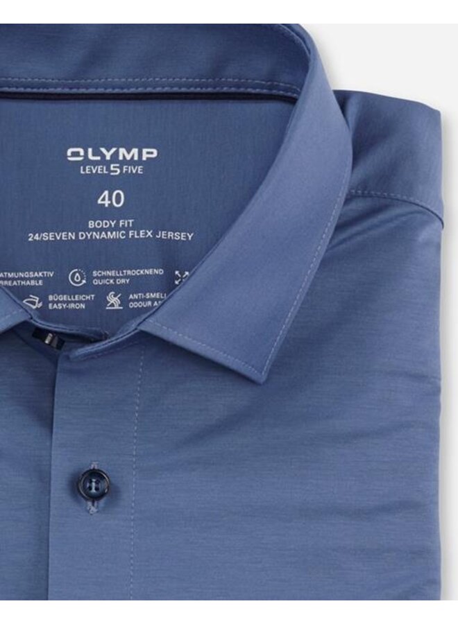 Olymp overhemd Level 5 flex jersey jeansblauw