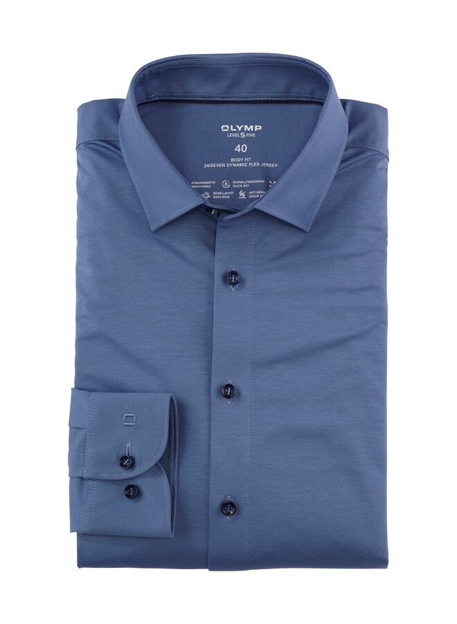 Olymp overhemd Level 5 flex jersey jeansblauw