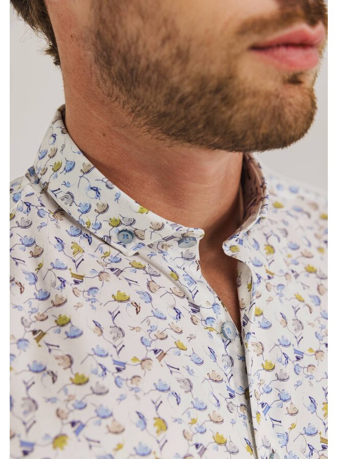 State of Art overhemd korte mouw bloemprint blue