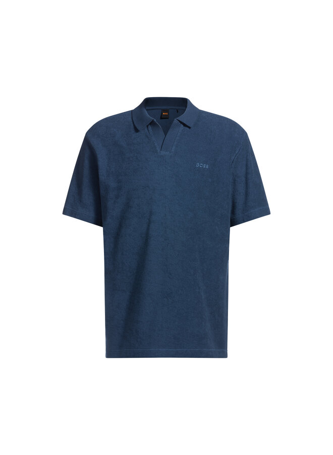 Hugo Boss badstof polo korte mouw open blue